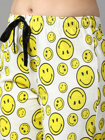 Women Yellow Smiley Graphic Printed Nightwear
