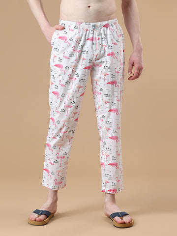 Men's White All Over Nature Printed Pyjama