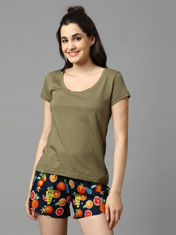 Women Olive Green Half Sleeve Cotton Top