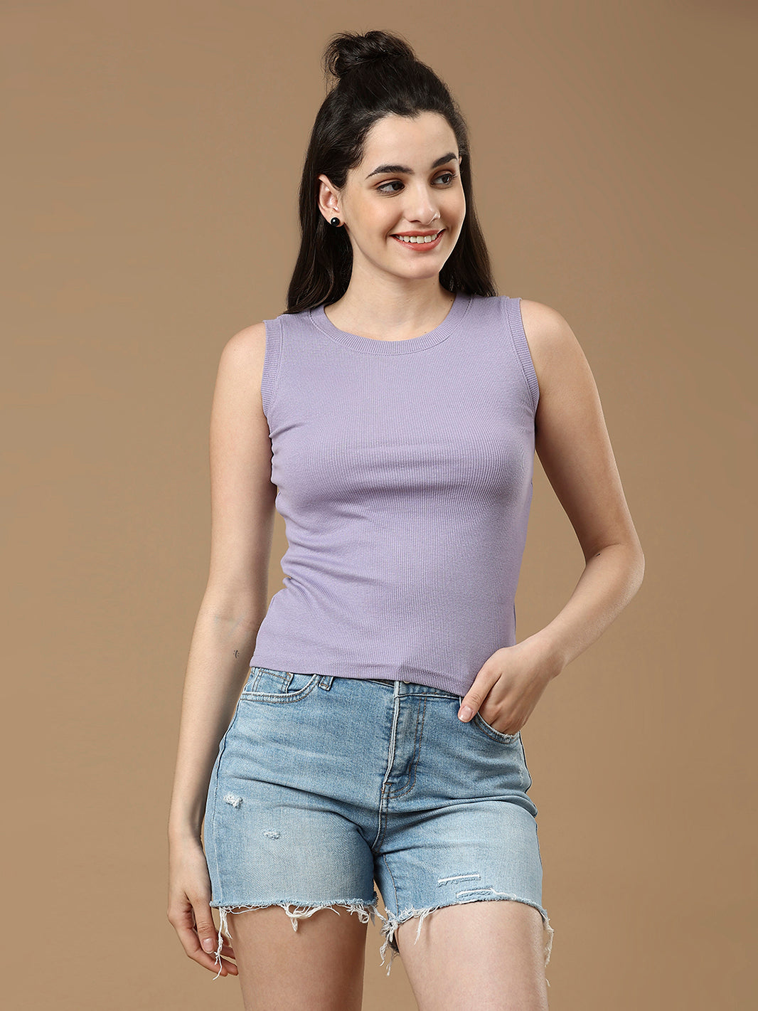 Women Sleeveless Lavender Color Top