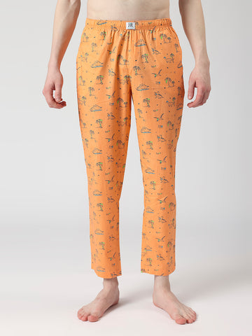 Men's Orange All Over Dinosaur Printed Pyjama
