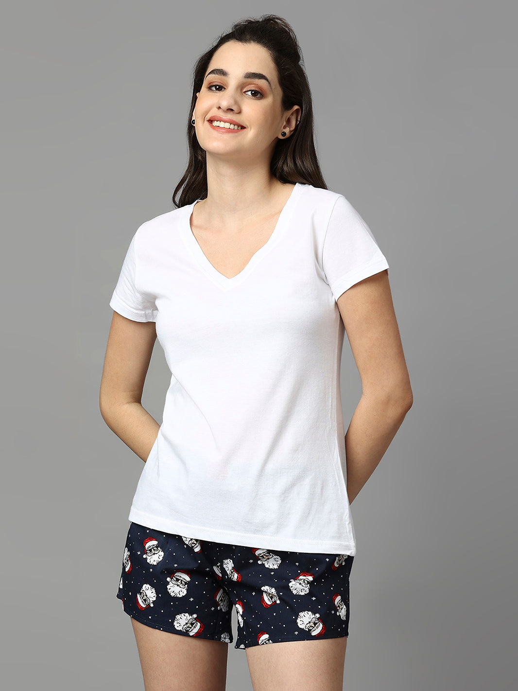 Women White V-Neck Half Sleeve Cotton Top