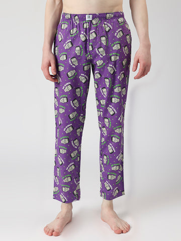 Men's Purple All Over Screw Me Printed Pyjama