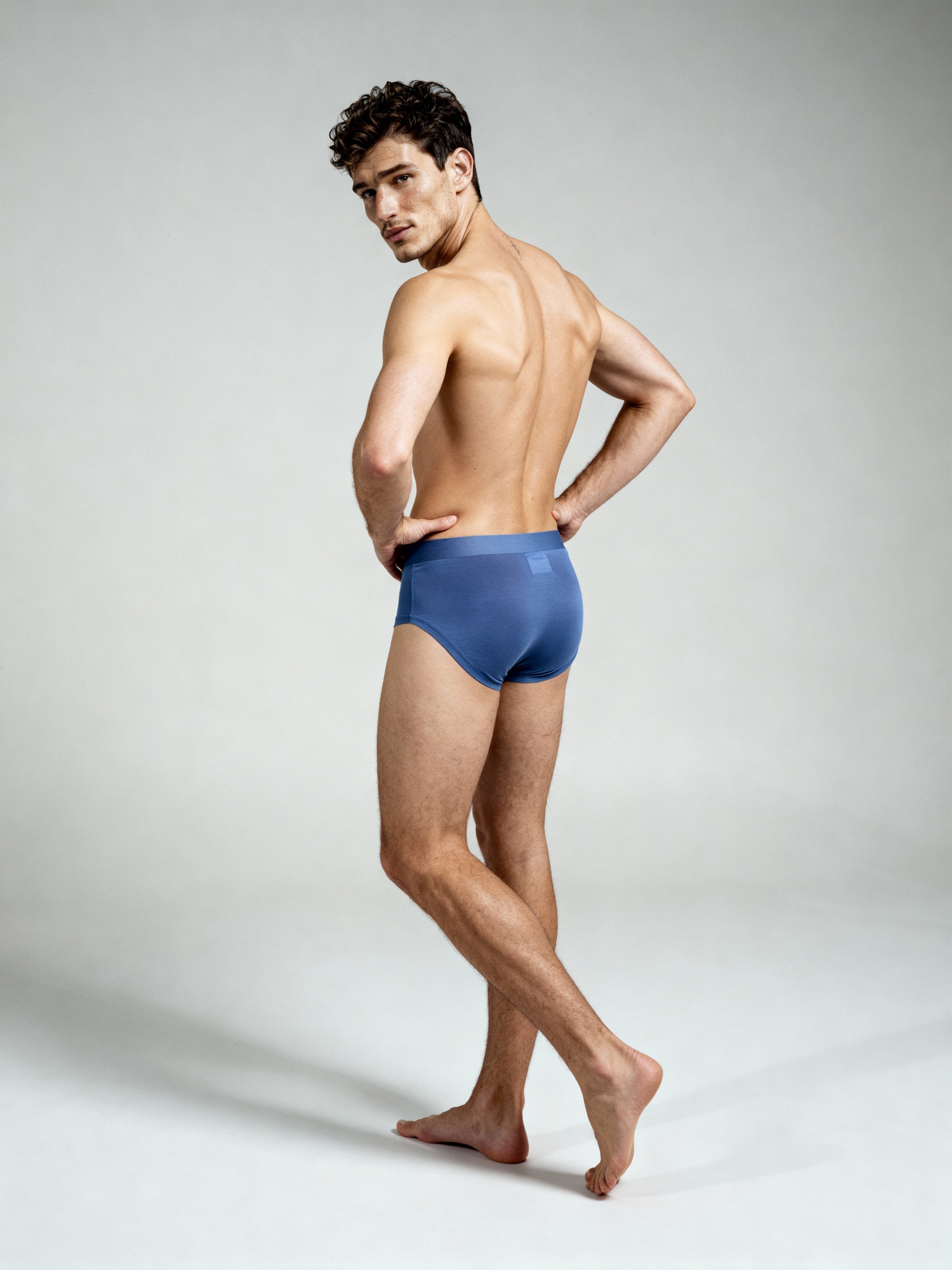 Men V Cut Blue Solid Luxury Elastic Trunk by Manaca