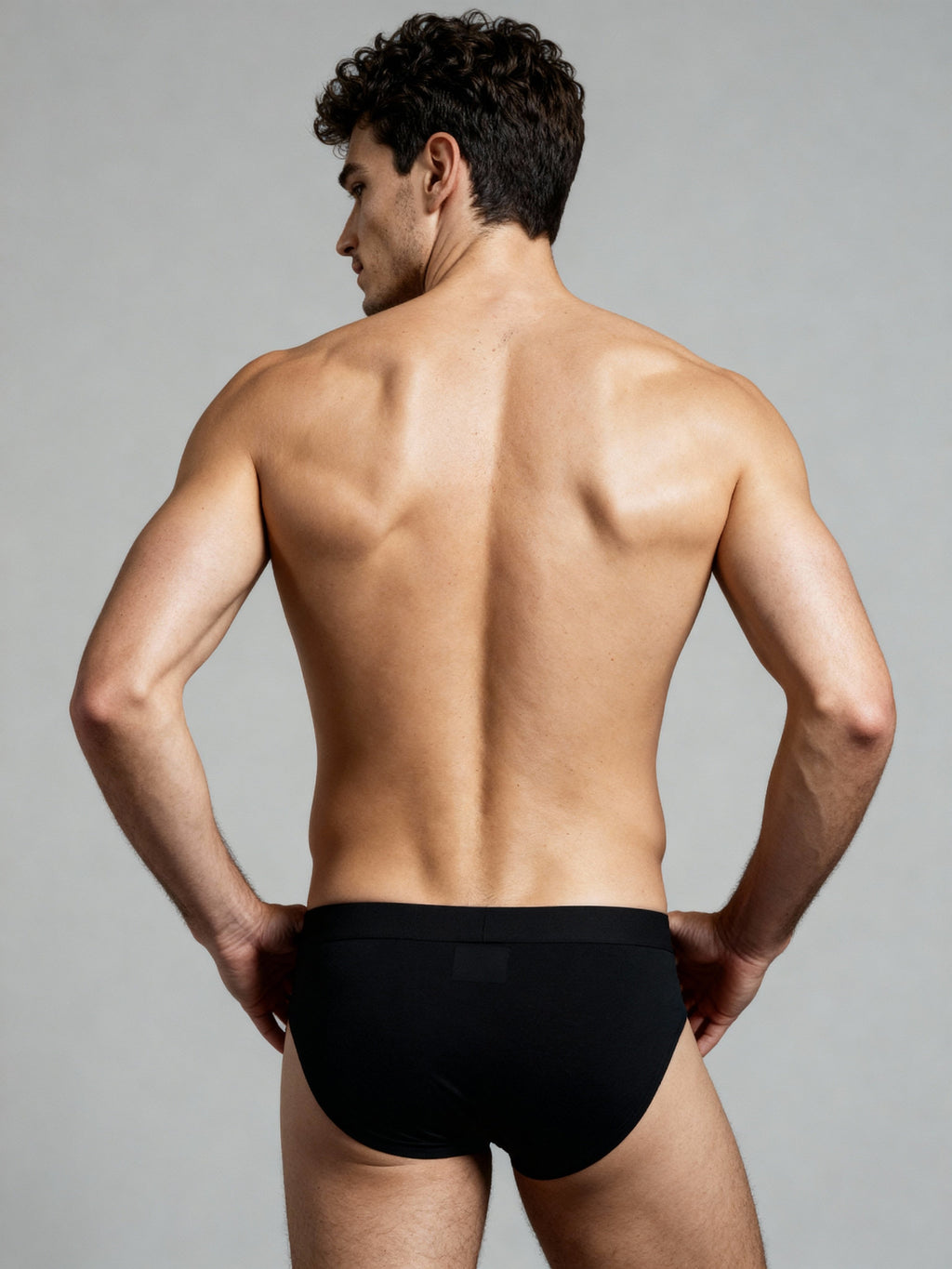 Men V Cut Black Solid Luxury Elastic Trunk by Manaca