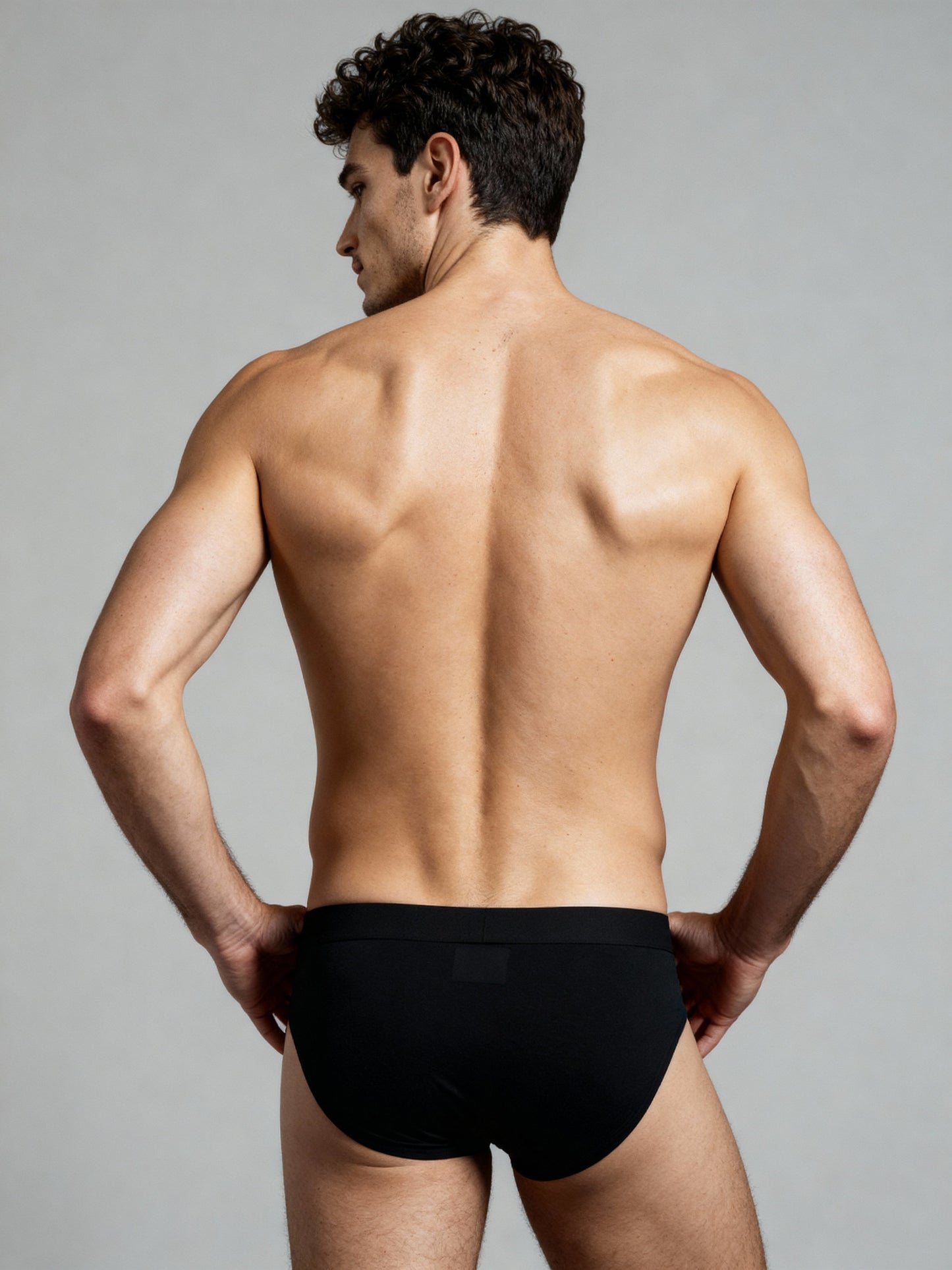 Men V Cut Black Solid Luxury Elastic Trunk by Manaca