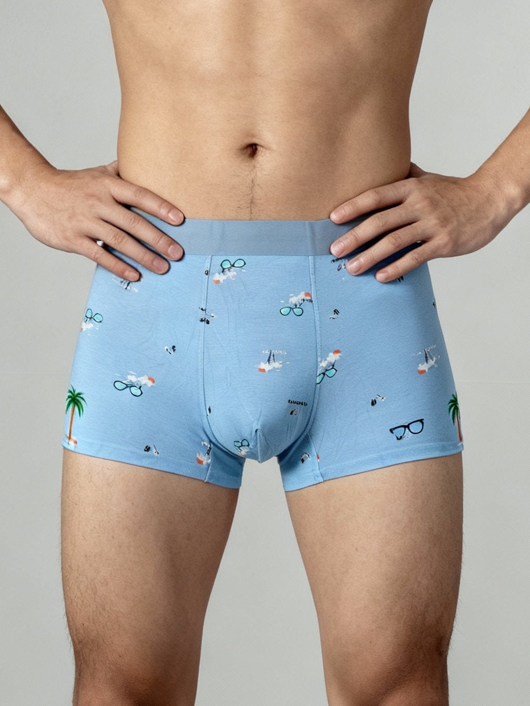 Men V Walk Blue Soye Printed Luxury Elastic Trunk by Manaca