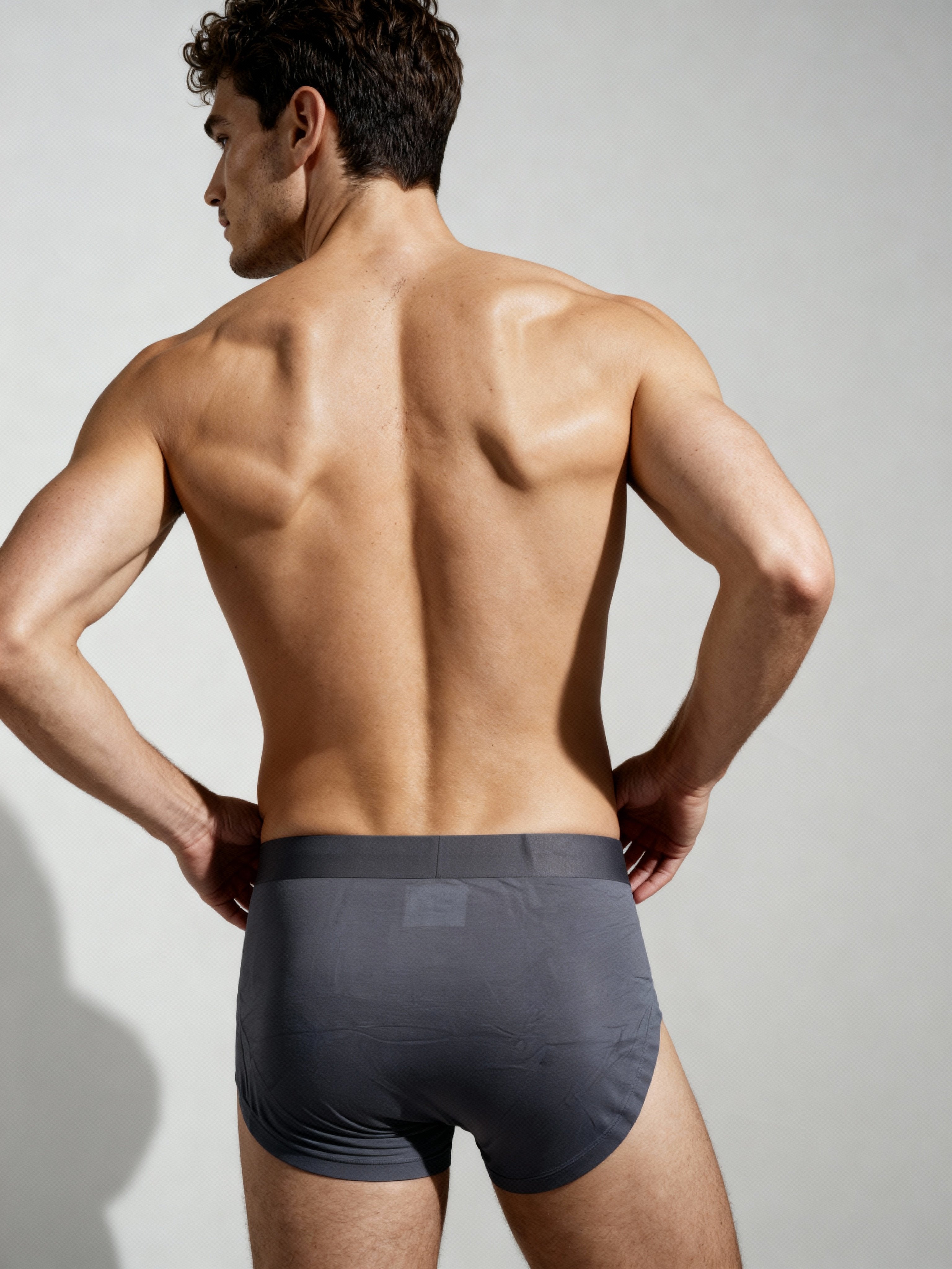 Men V Cut Dark Grey Solid Luxury Elastic Trunk by Manaca