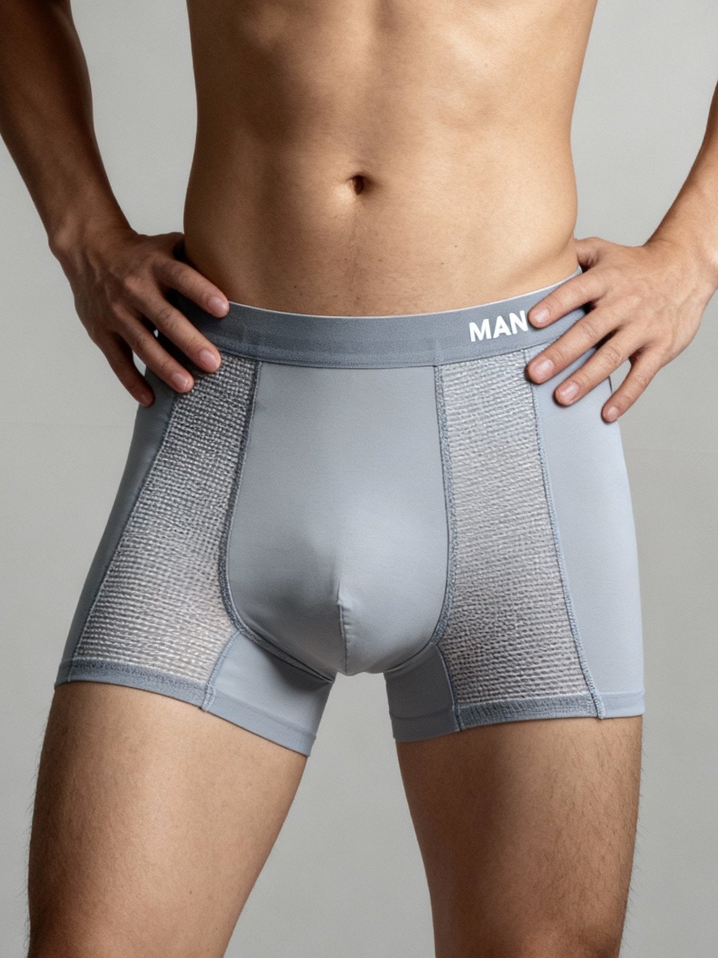 Men Mesh Grey Solid Luxury Elastic Trunk by Manaca