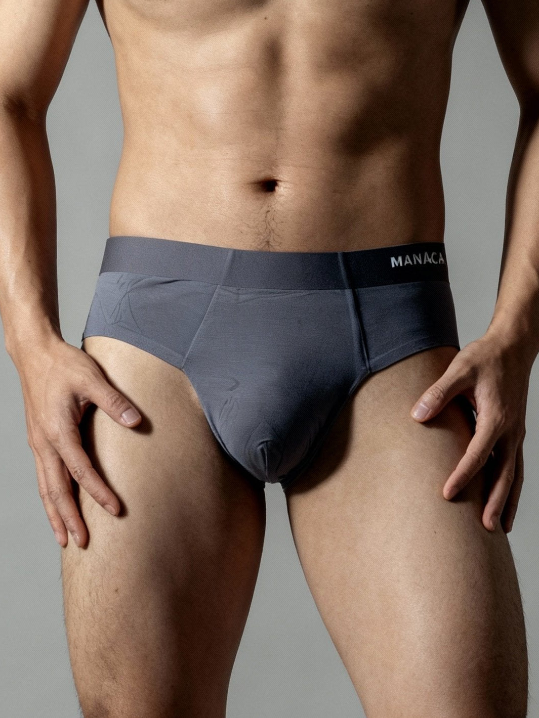 Men V Cut Dark Grey Solid Luxury Elastic Trunk by Manaca