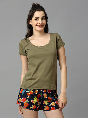 Women Olive Green Half Sleeve Cotton Top