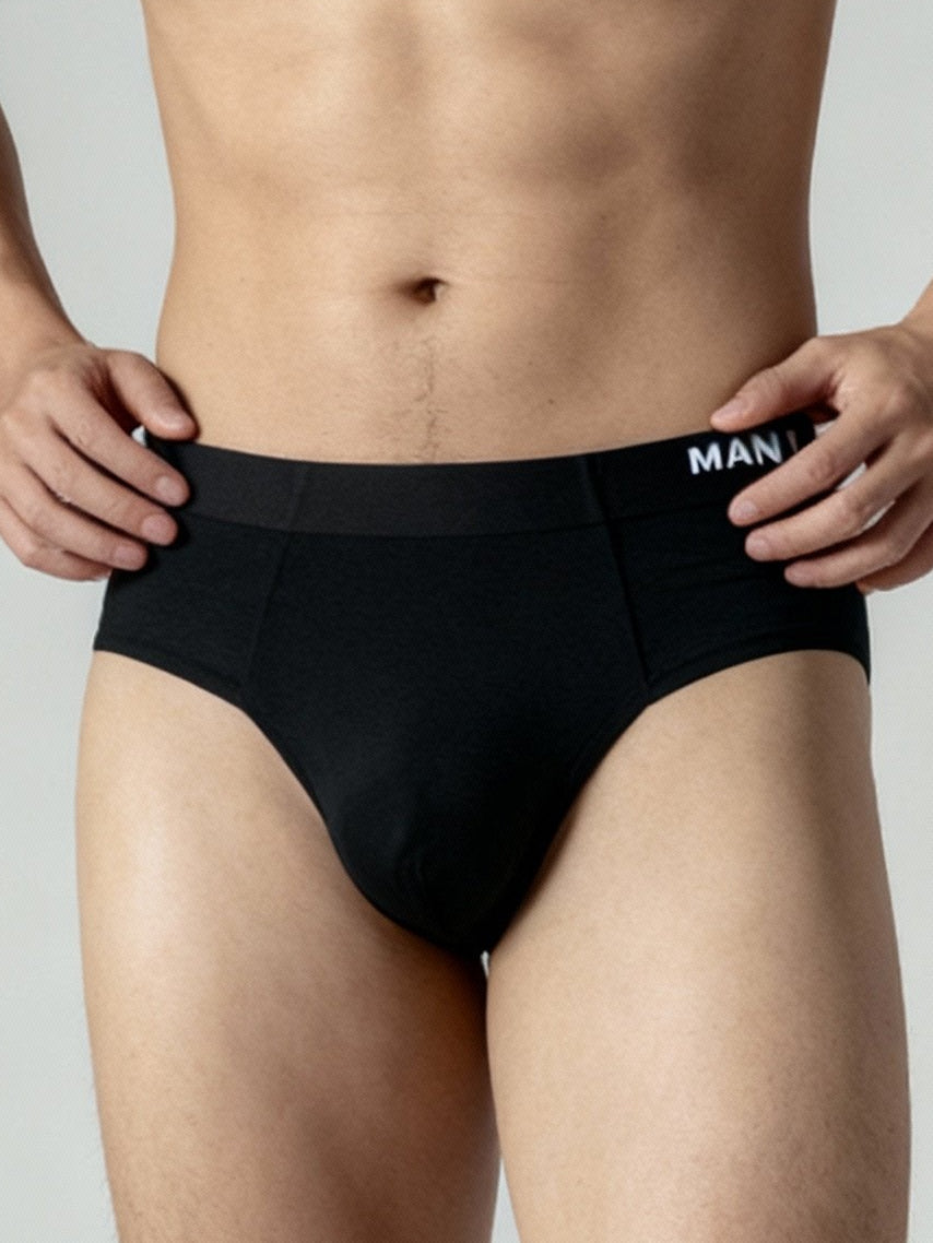 Men V Cut Black Solid Luxury Elastic Trunk by Manaca