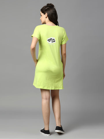 Women's Pista Green Enjoy the Beat Graphic Printed Oversized Dress