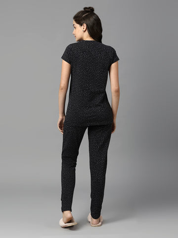 Women Leopard Print Black Graphic Nightwear