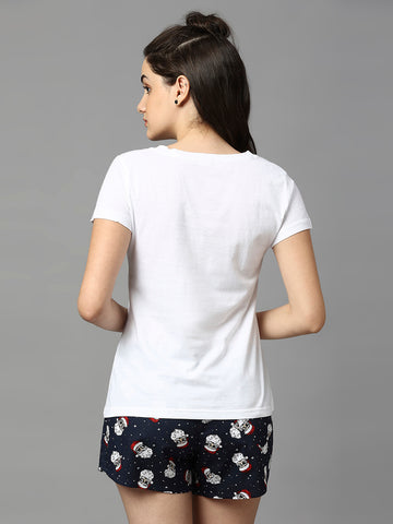 Women White V-Neck Half Sleeve Cotton Top