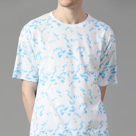 Tie Dye Blue and White Graphic Printed Men's Regular T-shirt