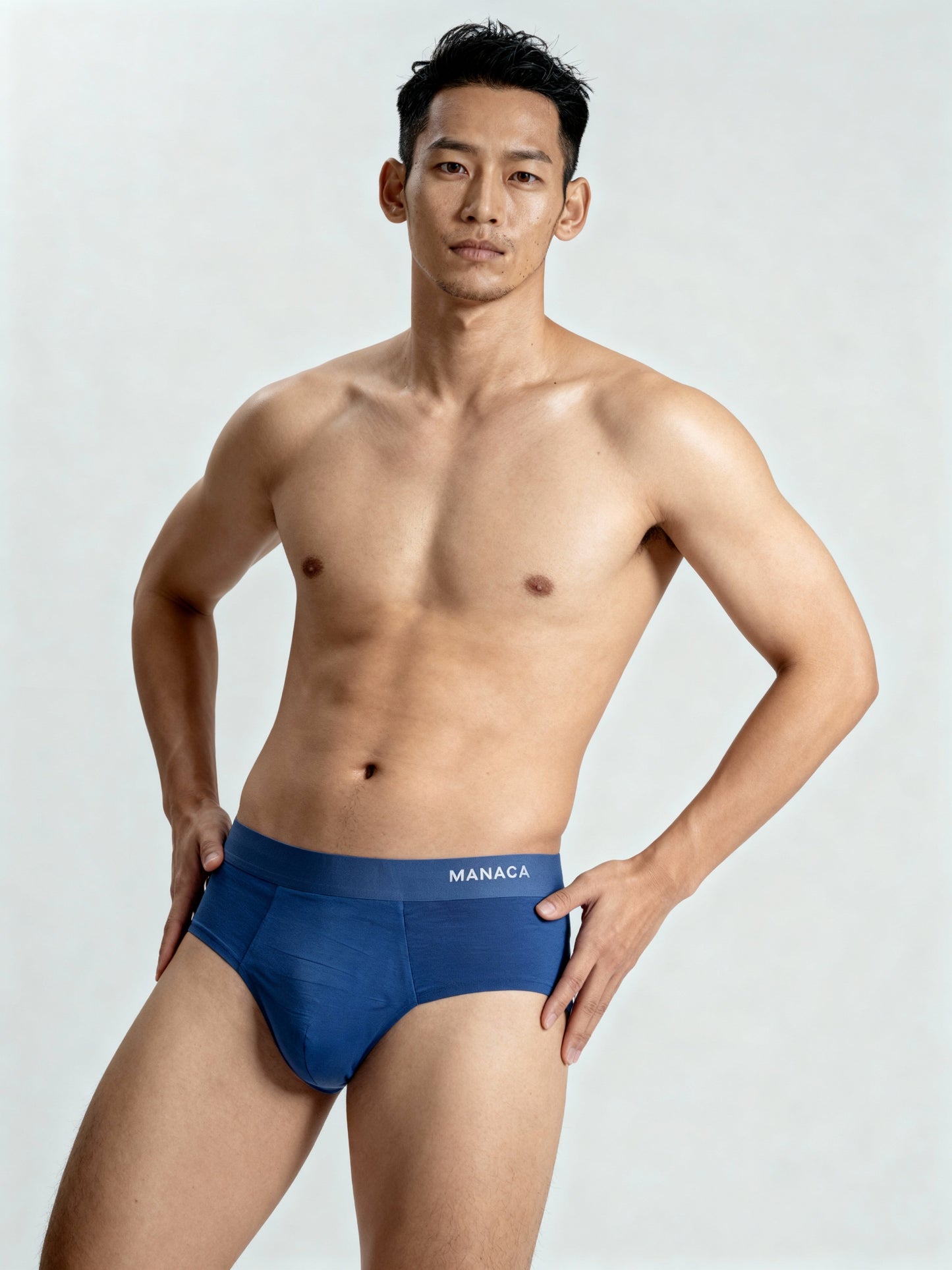 Men V Cut Blue Solid Luxury Elastic Trunk by Manaca