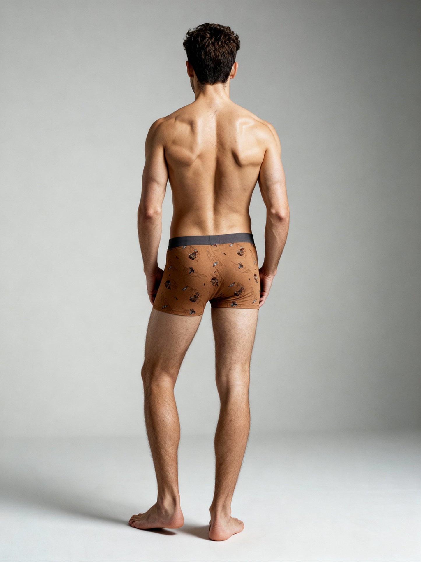 Men V Walks Brown Bee printed Luxury Elastic Trunk by Manaca