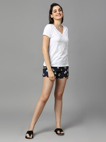 Women White V-Neck Half Sleeve Cotton Top
