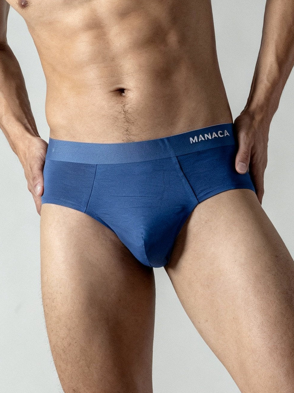 Men V Cut Blue Solid Luxury Elastic Trunk by Manaca