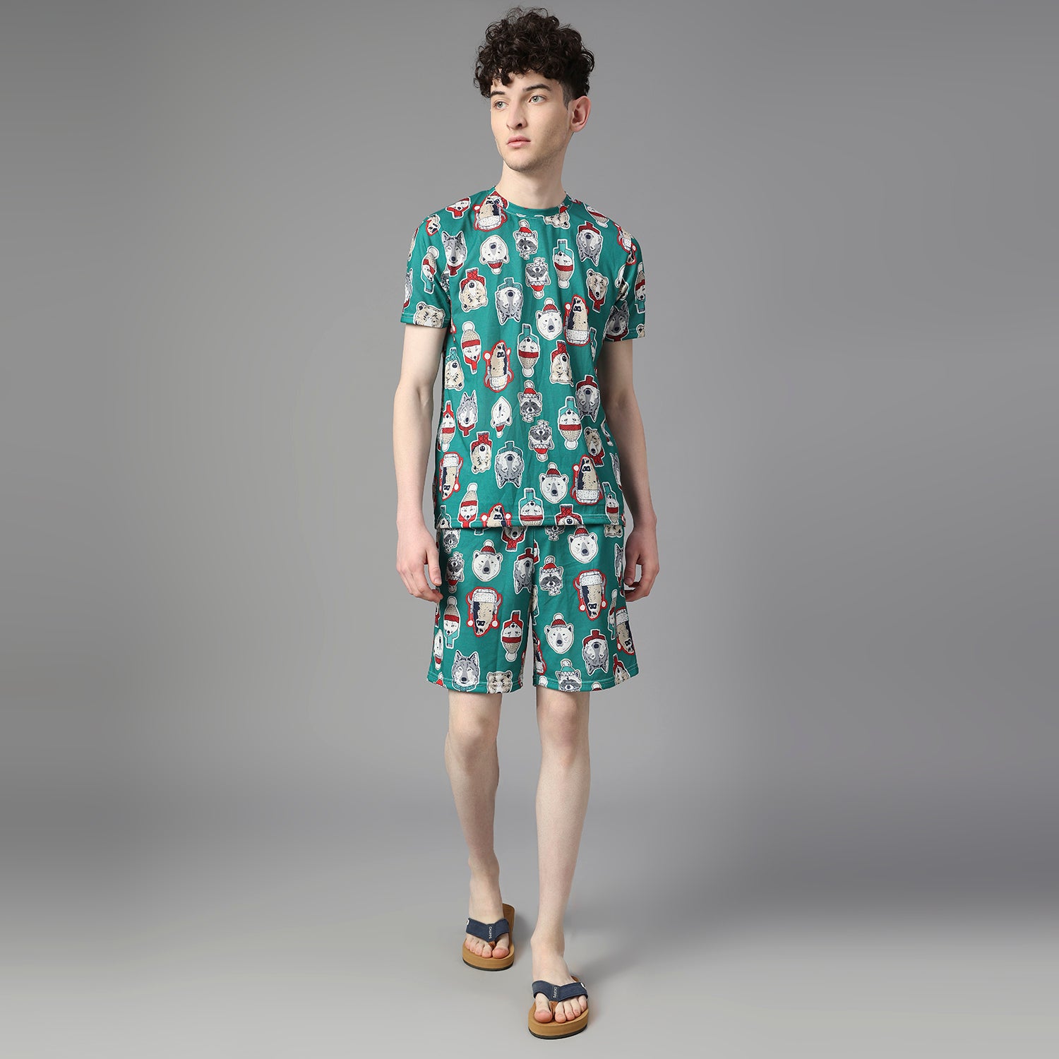 Men's Green Graphic Printed Co-ords