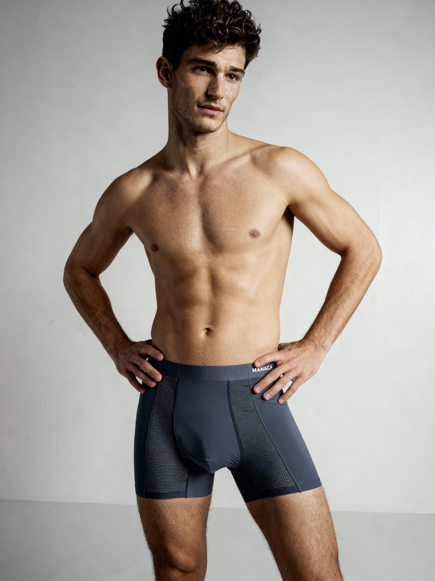 Men Mesh Blue Solid Luxury Elastic Trunk by Manaca