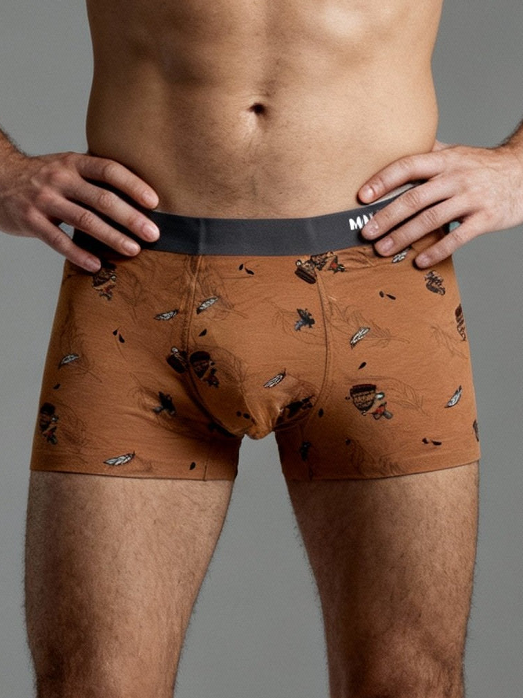 Men V Walks Brown Bee printed Luxury Elastic Trunk by Manaca