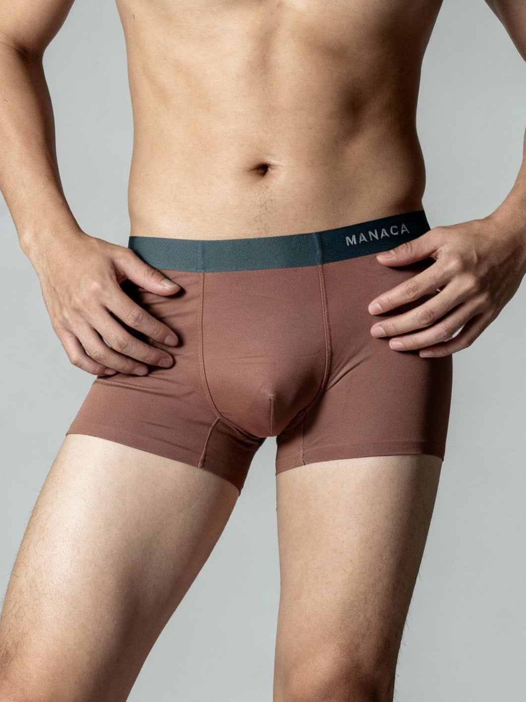 Men Dual Tone Grey Brown Solid Luxury Elastic Trunk by Manaca