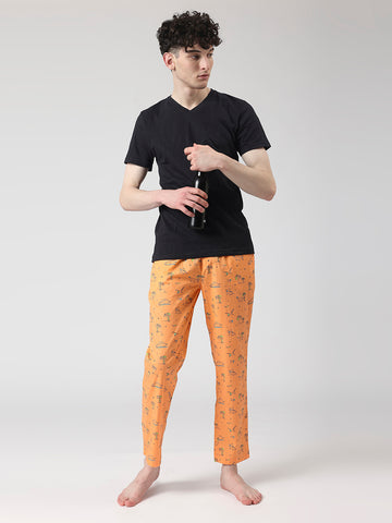Men's Orange All Over Dinosaur Printed Pyjama