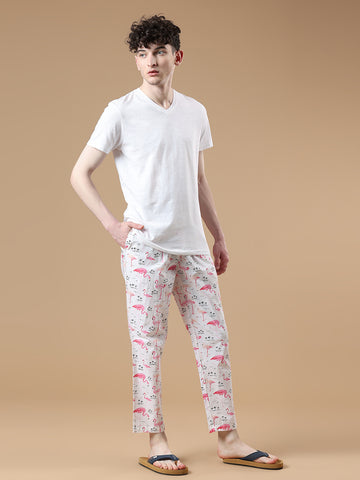 Men's White All Over Nature Printed Pyjama