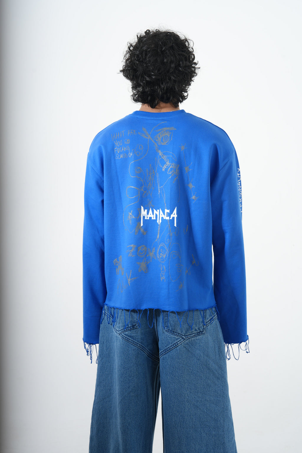 ROYAL BLUE PRINTED BELL SLEEVES T-SHIRT