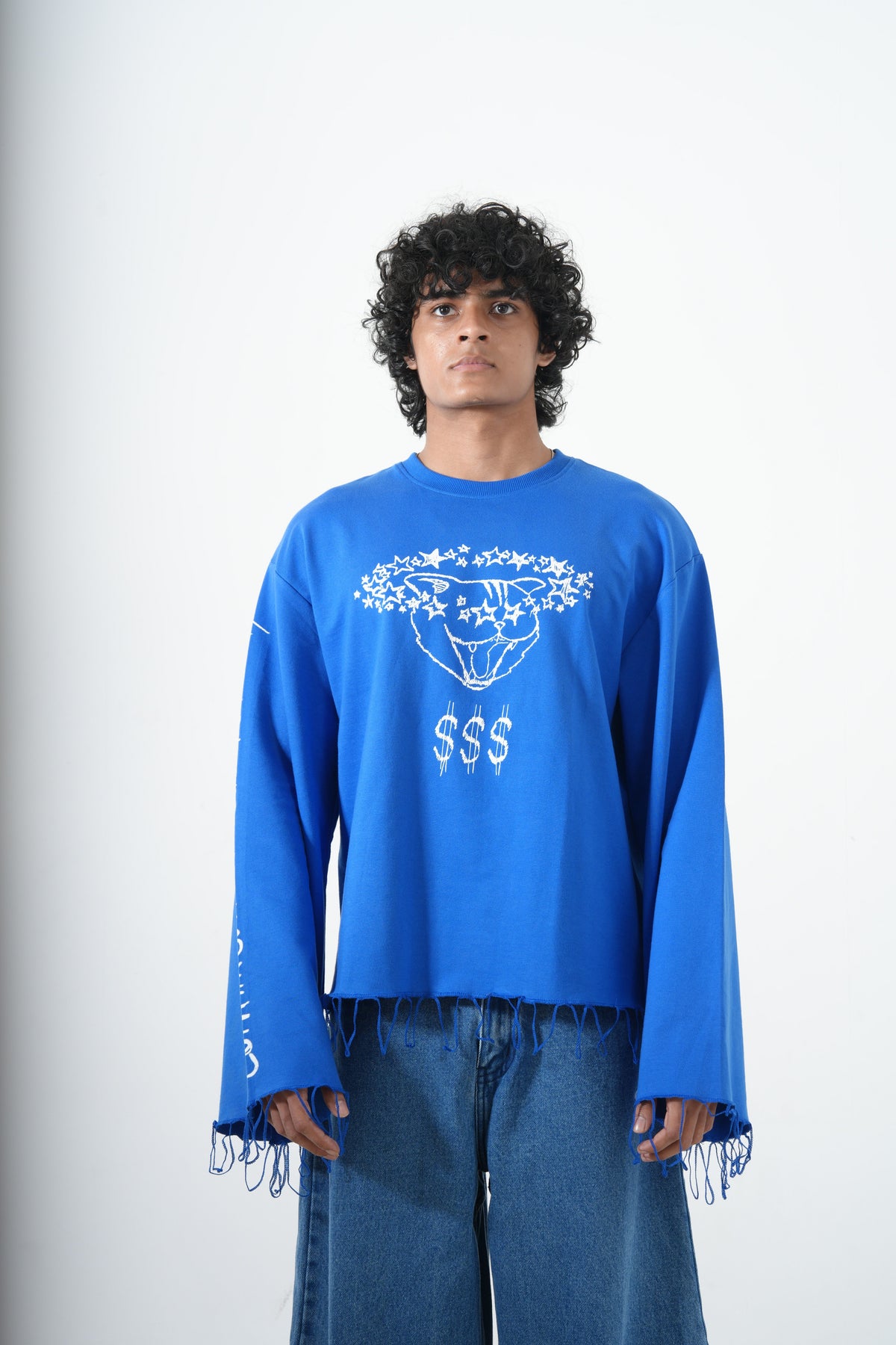 ROYAL BLUE PRINTED BELL SLEEVES T-SHIRT