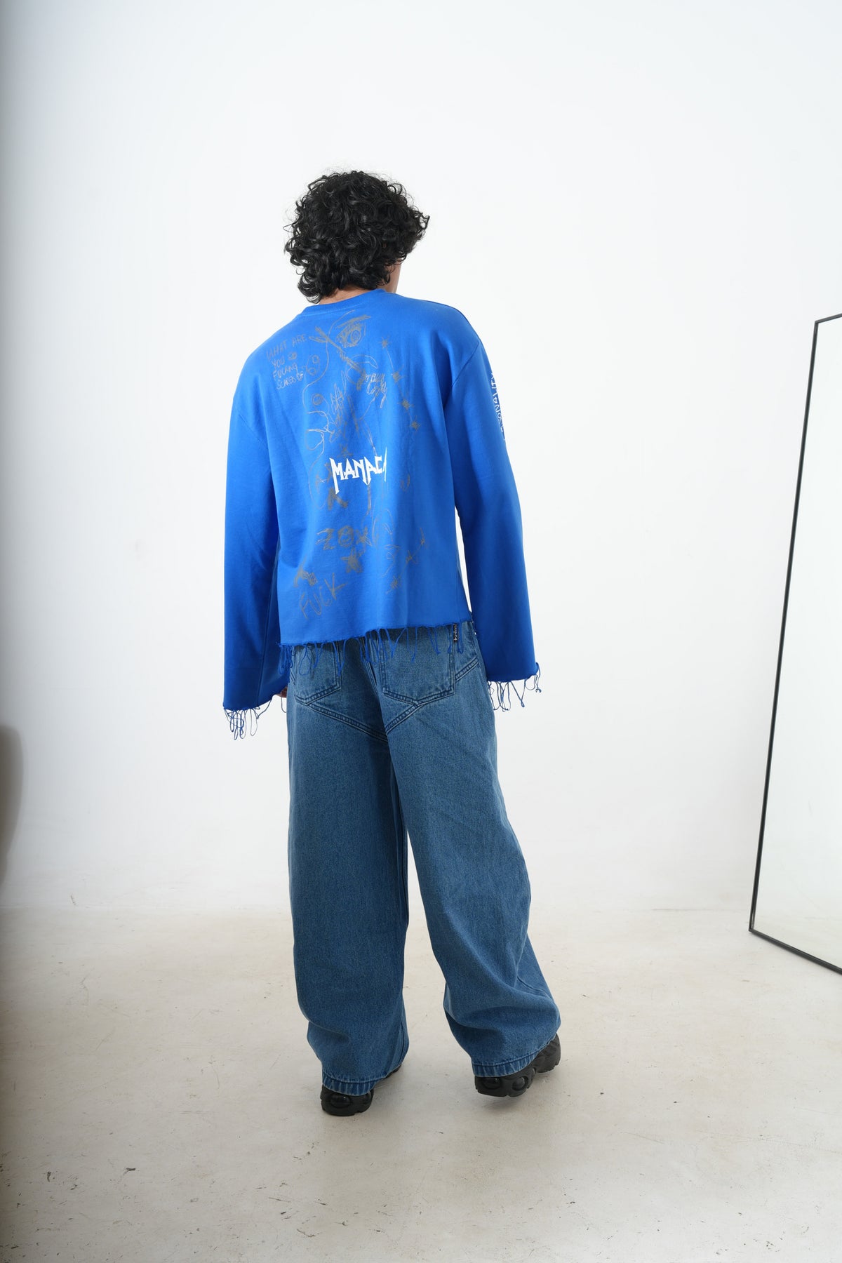 ROYAL BLUE PRINTED BELL SLEEVES T-SHIRT