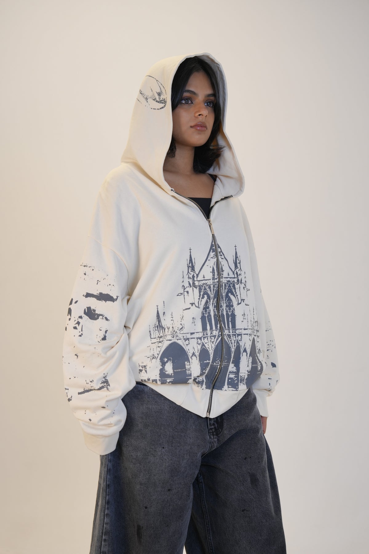 WHITE GRUNGE HOODIE