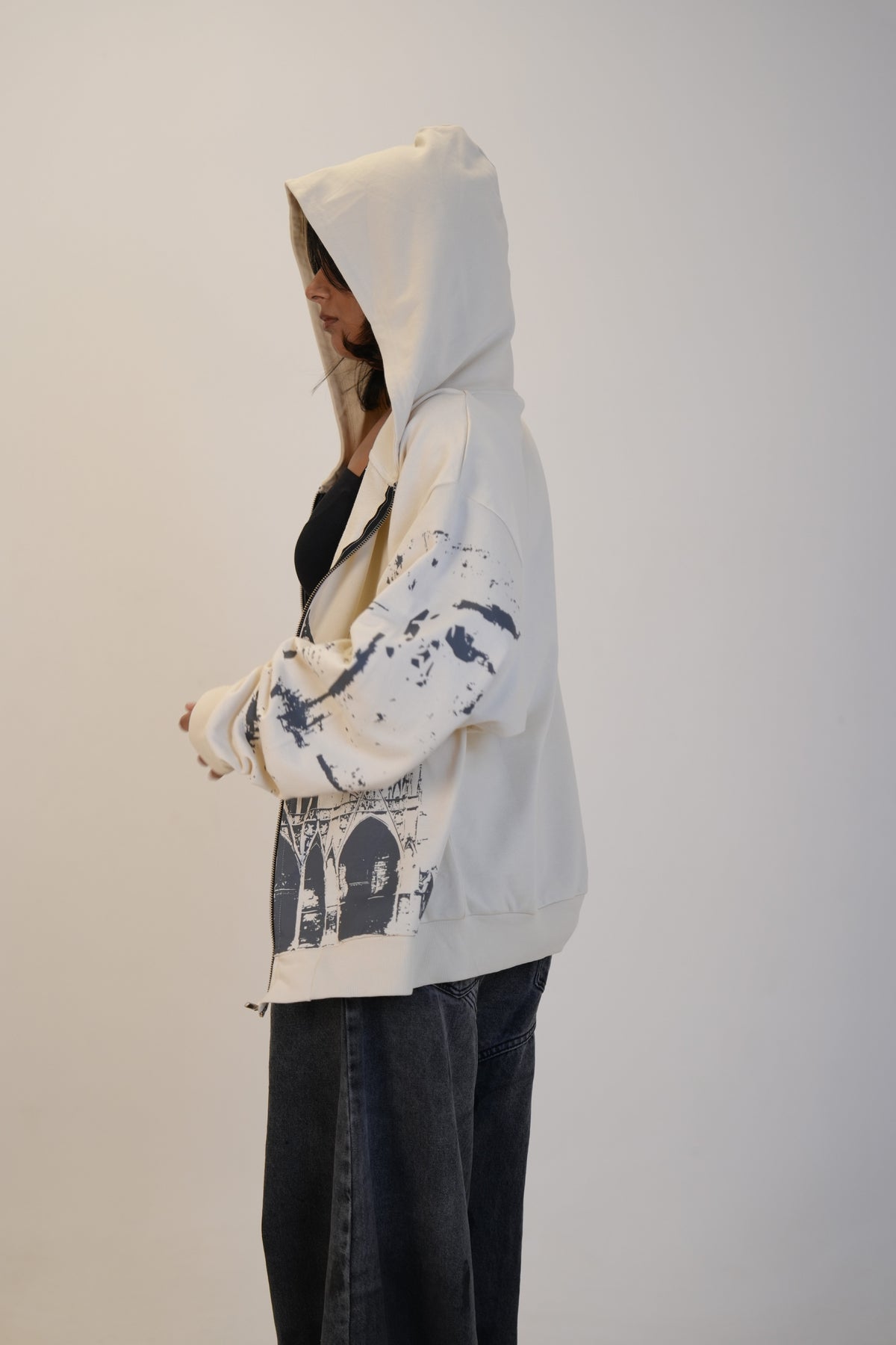 WHITE GRUNGE HOODIE