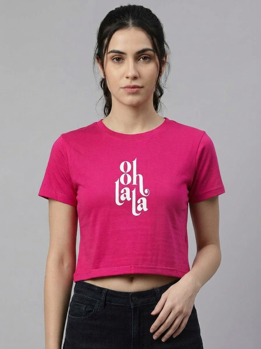 oh la la pink women's essential crop tee