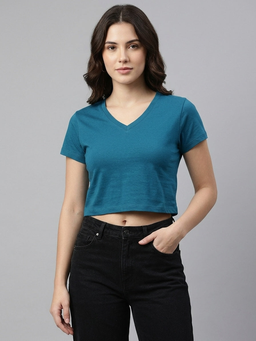 V Neck Teal Basic Women's Essential