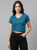 V Neck Teal Basic Women's Essential