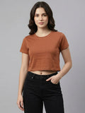 Crew Neck brownish Orange Basic Women's Essential