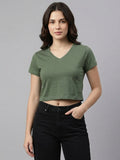 V Neck Pista Green Basic Women's Essential