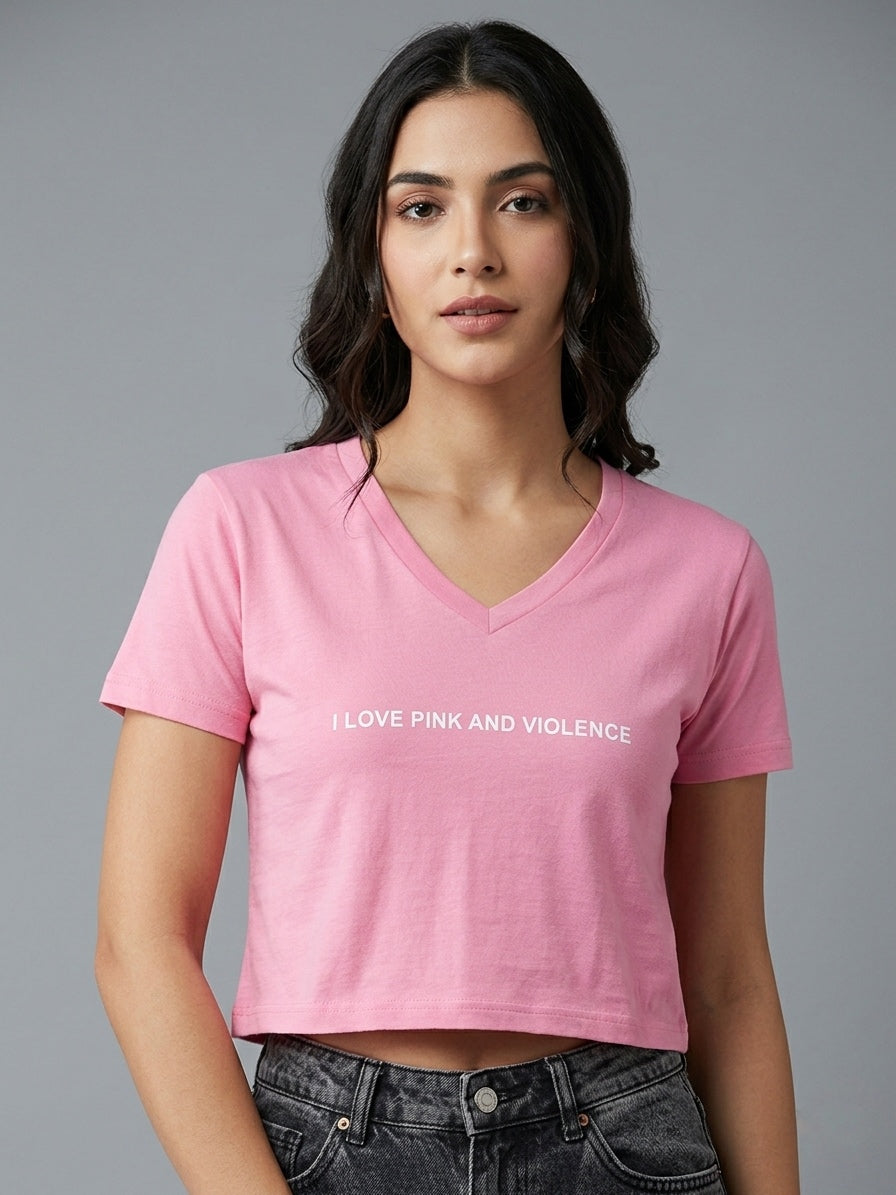 V Neck Pink Women's Essential
