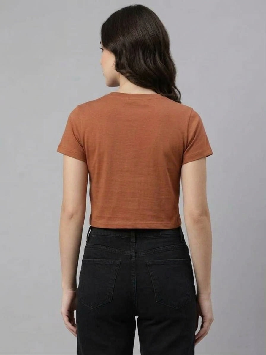 Crew Neck brownish Orange Basic Women's Essential