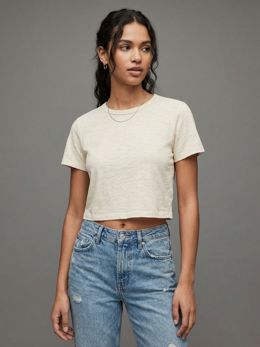 Crew Neck Beige Basic Women's Essential