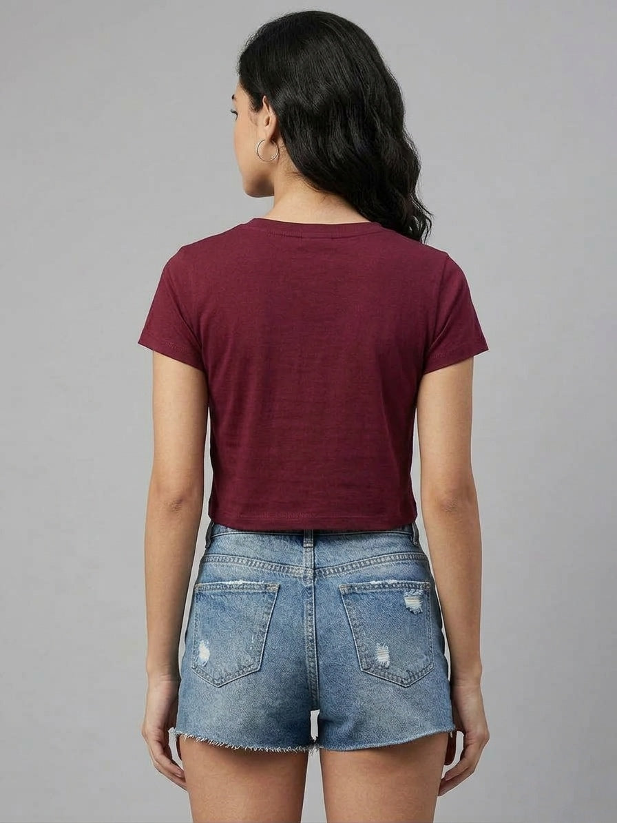 V Neck Maroon Basic Women's Essential