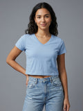 V Neck Light Blue Basic Women's Essential