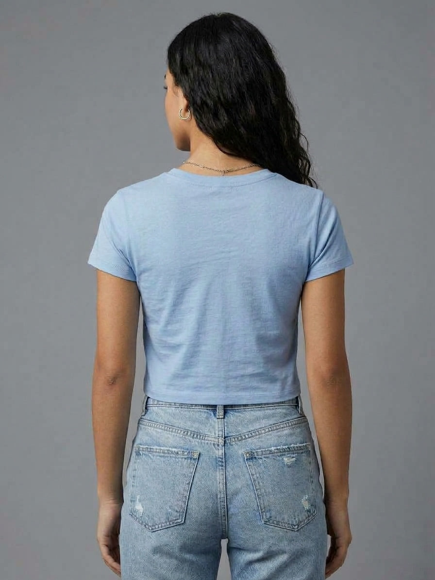 V Neck Light Blue Basic Women's Essential