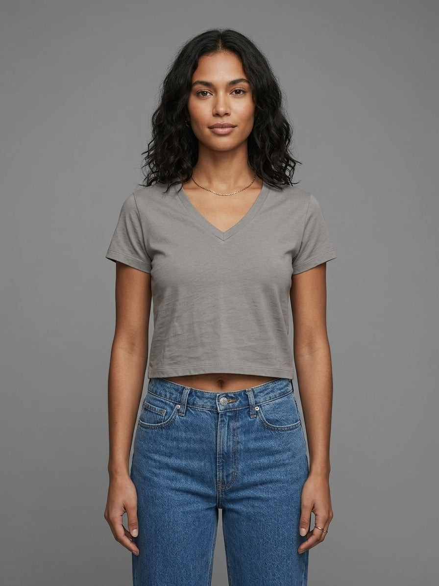 V Neck Dark Grey Basic Women's Essential