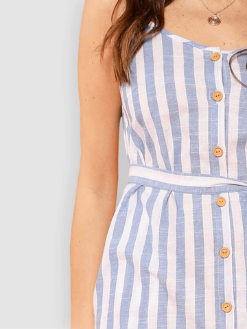 Manaca Button Through Self Belt Stripe Cami Dress
