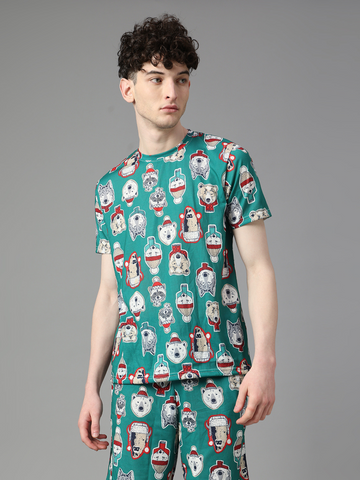 Men's Green Graphic Printed Co-ords