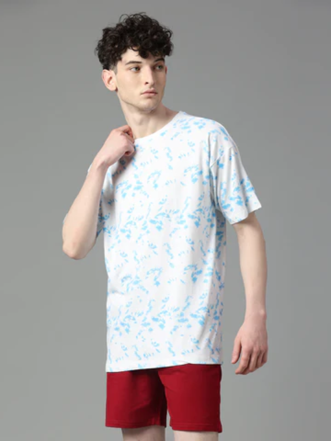 Tie Dye Blue and White Graphic Printed Men's Regular T-shirt